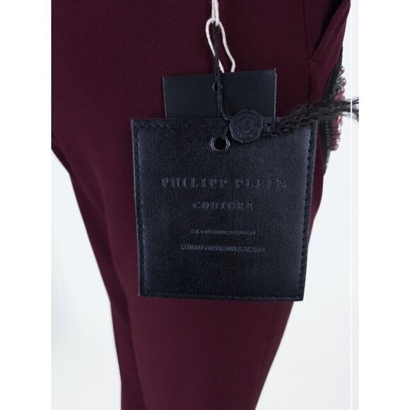 Philipp Plein Couture Crystal Embellished 'Bunny' Trousers Size 40 M Wine - Picture 8 of 13